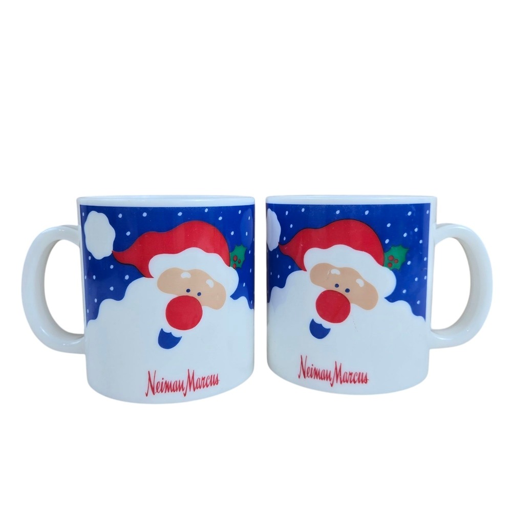 2 Vintage Neiman Marcus Kids Christmas Santa Clause Hot Cocoa Mugs Hard Plastic